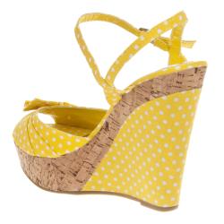 Riverberry Womens Mirage Yellow Polka Dot Wedge Sandals