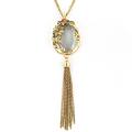 Goldtone Glass Vintage Floral and Tassel Necklace