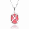 Silvertone Pink Cat's Eye and Ribbon Necklace