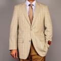 Mantoni Men's Tan Plaid 2-Button Wool Sport Coat