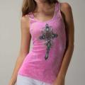 Women's Pink Rhinestone Cross Tank Top