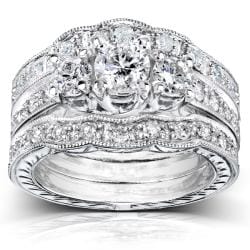 14k White Gold 1 1/4ct TDW Diamond 3-piece Bridal Ring Set (H-I, I1-I2)