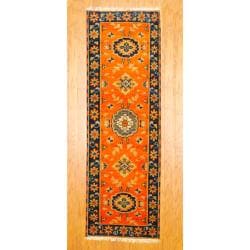 Indo Hand-knotted Kazak Orange/ Navy Wool Rug (2'1 x 6'8)