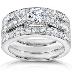 14k White Gold 1 1/3ct TDW Diamond 3-piece Bridal Ring Set (H-I, I1-I2)