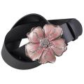Journee Collection Women's Rhinestone Flower Buckle Leather Belt