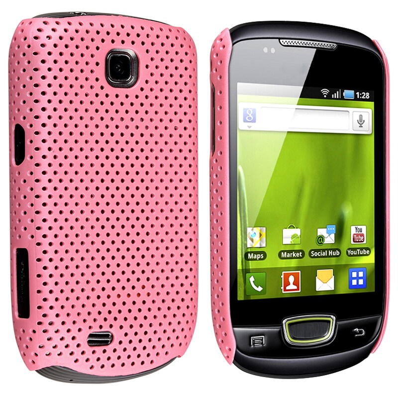 Pink Mesh Snap on Rubber Coated Case for Samsung Galaxy Mini S5570