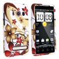 White/ Red Fall Flowers Snap-on Rubber Coated Case for HTC EVO 4G