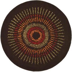 Handmade Deco Explosions Brown/ Multi N. Z. Wool Rug (8' Round)