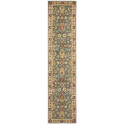 Handmade Jaipur Blue/ Beige Wool Rug (2'3 x 12')