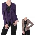 Tressa Designs Women's Stretchy Open Front Ruffled Lapel Cardigan