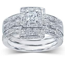 14k Gold 4/5ct TDW Diamond 3-piece Halo Bridal Ring Set