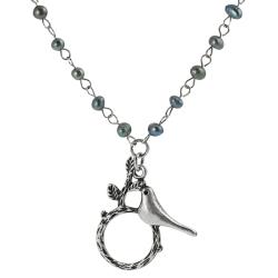 Journee Collection Silvertone Blue Glass Pearl Bird in Tree Necklace