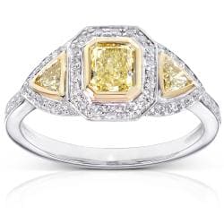 14k Gold 1ct TDW Certified Yellow and White Diamond Ring (H-I, SI2-I1)