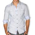 191 Unlimited Men's Grey Micro-stripe Cotton Stitched Shirt