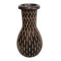 Mango Wood Flower Bud Vase With Dramatic Carved Line Accents (Thailand)