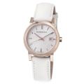 Burberry Women's 'Large Check' Silver Dial White Leather Strap Watch