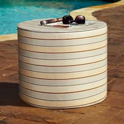 Brooklyn Tan/ Grey Stripe 16-inch Indoor/ Outdoor Round Sunbrella Ottoman