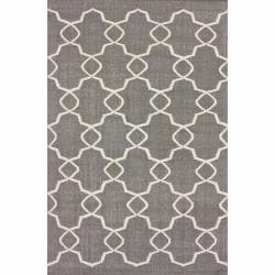 Handmade Luna Flatweave Marrakesh Trellis Grey Wool Rug (7'6 x 9'6)
