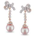 Miadora 14k Pink Gold FW Pearl and 1/3cct TDW Diamond Earrings (G-H, SI1-SI2)