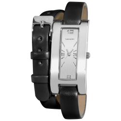Vernier Women's Silver Tone V111-05 Black Double Wrap Watch