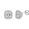 Sterling Silver Clear Cubic Zirconia Square Stud Earrings