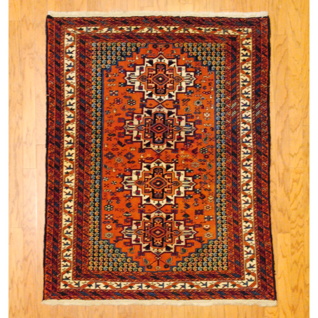 Persian Tribal Kurdish Rust/ Ivory Wool Rug (43 x 54)