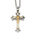 Two-tone Stainless Steel Layered Cross Cubic Zirconia Pendant Necklace