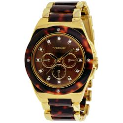 Vernier Women's Gold Tone/ Tortoise Resin Faux Chrono Bracelet Watch