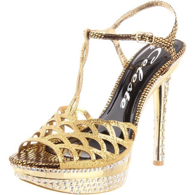 Celeste Women's 'Natalie-02' Gold T-strap Pump