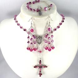 Pink Crystal Catholic Wedding Jewelry Set