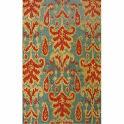 Handmade Luna Modern Ikat Teal Wool Rug (7'6 x 9'6)