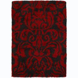 Hand-woven Mandara Red/ Black Wool Shag Rug (5'6 x