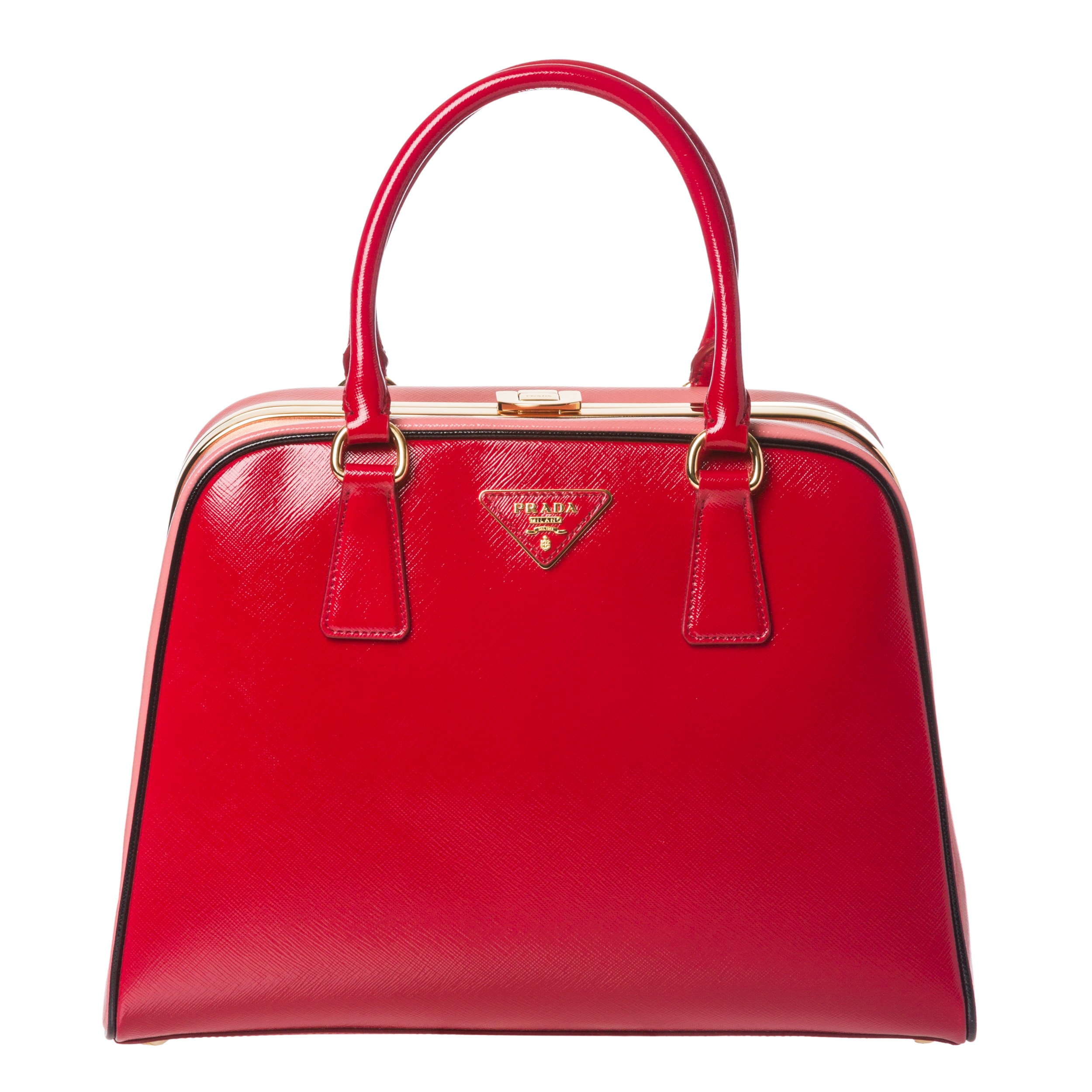 Prada Red/ Pink Leather Pyramid Frame Bowler Bag