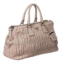 Prada Taupe Ruched Leather Satchel Bag - 14294551 - Overstock.com ...  