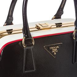 Prada Black/ White Leather Pyramid Frame Bowler Bag - 14294528 ...  