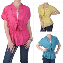 Journee Collection Women's Contemporary Plus Smocked Short-sleeve Top
