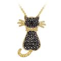 18k Yellow Gold Over Silver Black Diamond Accent Cat Necklace
