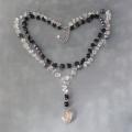 Black Layer Onyx Rosary Style Faceted Quartz Pendant Necklace (Thailand)