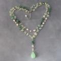 Green Layered Aventurine Rosary Style Faceted Pendant Necklace (Thailand)