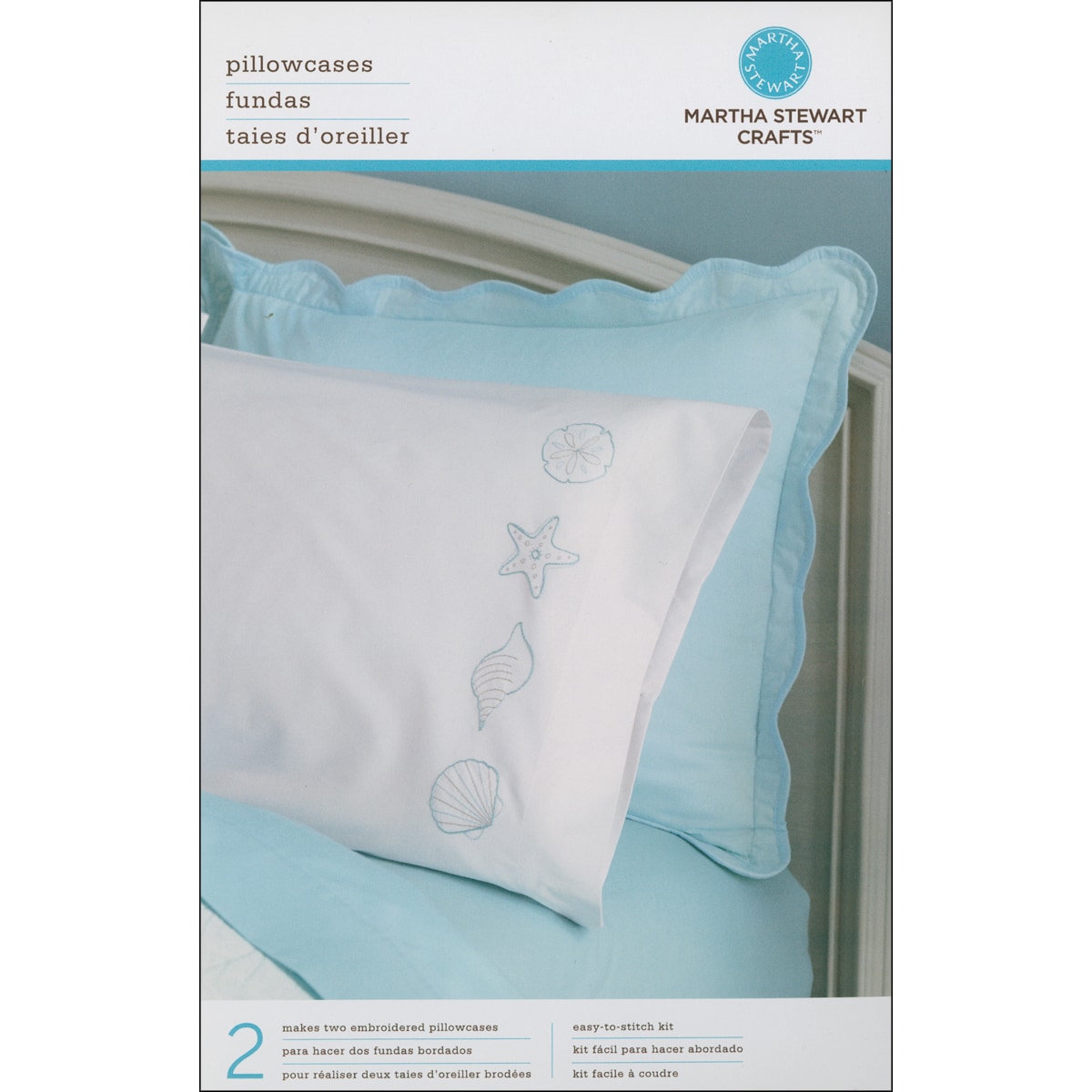 Martha Stewart Pillow Cases Stamped Embroidery KitShells 2/Pkg