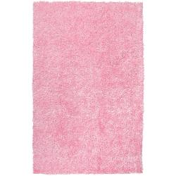 Hand-woven Pink Ferta Soft Shag Rug (5' x 8')