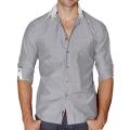 191 Unlimited Men's Grey Striped White Collar Woven Shirt