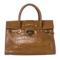 Jimmy Choo 'Rosalie' Croc-stamped Brown Leather Satchel