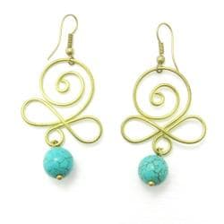 Handmade Turquoise Stone/ Brass Swirl Earrings (Thailand)