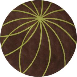 Hand-tufted Brown Zhores Wool Rug (4' Round)