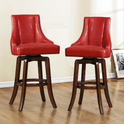 Vella Warm Red Swivel Upholstered 29-inch Barstool (Set of 2)