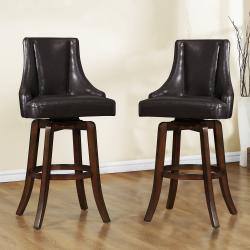 Vella Dark Brown Swivel Upholstered 29-inch Barstool (Set of 2)