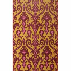 Handmade Luna Modern Ikat Gold Wool Rug (7'6 x 9'6)