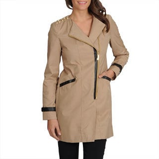 Vince Camuto Women's Faux Leather Trim Khaki Trench