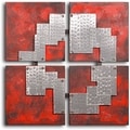 Handcrafted 'Tin Pieces on Red' Canvas Wall Art